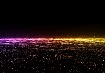 A deep abstract background featuring a sweeping field of glowing particles and dynamic light lines creating a futuristic energy flow, future, render, movement