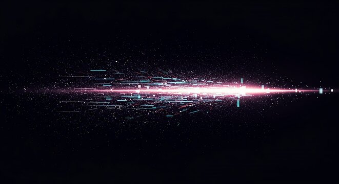 Shifting geometric planes and energetic particle streams visualize complex abstract data in continuous flux, nonrepresentational, conceptual, mathematics - Powered by Adobe