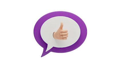 3D Thumbs Up Icon in a Purple Speech Bubble