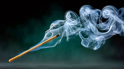 Incense stick burning producing smoke trails