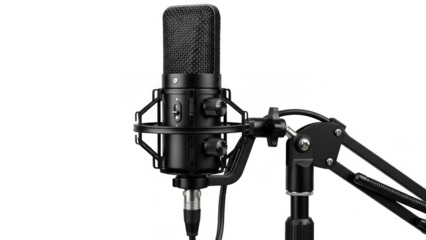 Professional black microphone isolated on transparent background