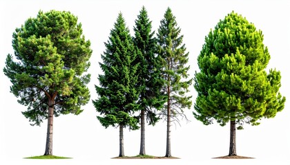 Obraz premium Various Evergreen Trees Isolated on White Background Nature, Forest, Ecology