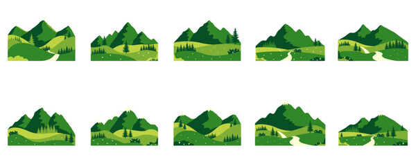 Green Mountain Landscape Illustration Set