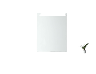 Blank canvas on easel, small potted plant