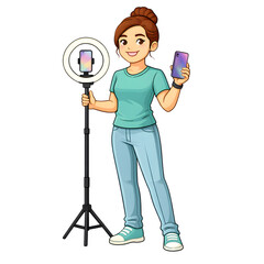 Female Content Creator Filming Video with Ring Light - AI Generated
