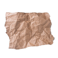 Crumpled torn brown craft paper piece isolated