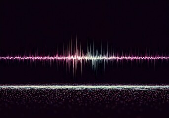 Abstract visualization of dynamic digital sound frequency data displayed against a deep background, symbolizing music, technology, and energetic flow, purple, frequency, waveform
