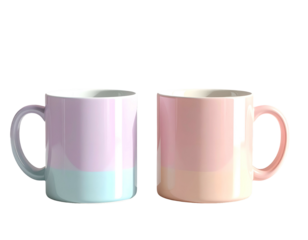 Two pastel mugs, one lilac/blue, one peach/pink