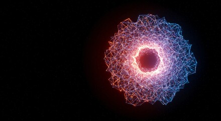 Intricate geometric mesh structure glowing brightly in deep space, visualizing abstract concepts of data architecture and hidden algorithmic order, potential, mesh, conceptual