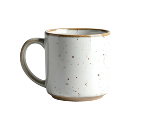 Speckled ceramic mug with earthy rim, isolated on black