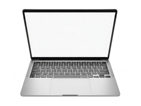 Open laptop computer with blank screen on transparent background - Powered by Adobe