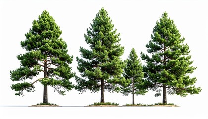 Pine Trees Isolated on White Background Evergreen Forest Illustration