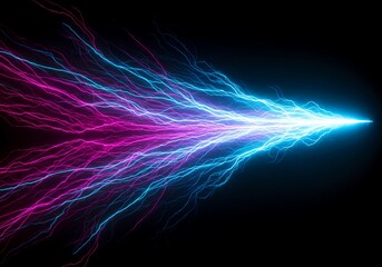 Fototapeta premium Dynamic visualization of abstract power flow, featuring swirling electric blue and magenta light streams moving rapidly across a dark background, force, potential, bright