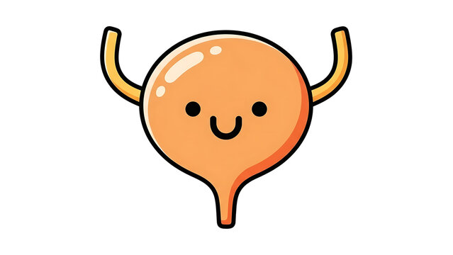 Vector illustration of a happy cartoon urinary bladder character isolated on a white background, representing urinary health and anatomy.