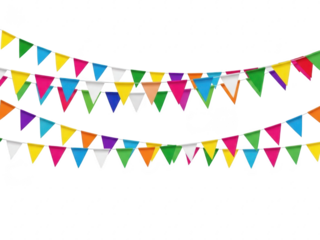 A colorful triangular bunting garland on a transparent background isolated on transparent background