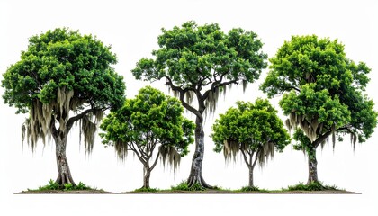 Green Trees on White Background Isolated Nature Scene