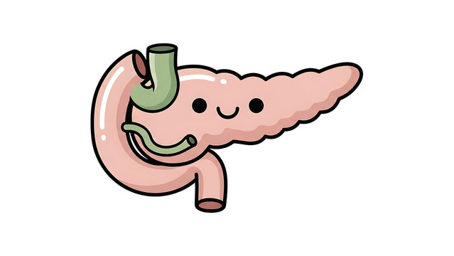 Cute Cartoon Pancreas Illustration with Smiley Face in Kawaii Style Isolated on White Background