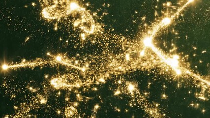 Dynamic abstract background featuring shimmering golden light trails and sparkling particles creating a magical ethereal effect perfect for fantasy celebration or technological connection themes evok.