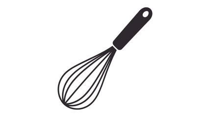 Simple black and white illustration of a kitchen whisk on a white background