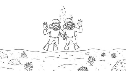 Fototapeta premium Diving adventure: two snorkelers underwater with coral