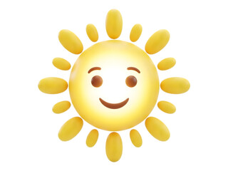 Fototapeta premium Smiling Sun Emoji with Happy Facial Expression in Bright Yellow Color on White Background for Social Media