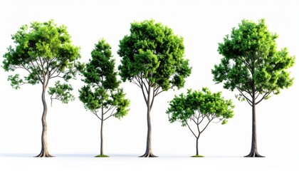 Obraz premium Trees, Forest, Green Foliage, Isolated on White Background