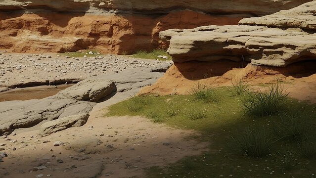 Rocky Canyon Landscape Arid Terrain Sandstone Formations and Sparse Greenery