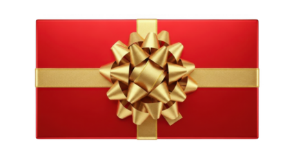 Gift card with gold ribbon isolated on transparent background