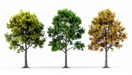 Obraz premium Three Trees in Different Seasons - Spring, Summer, and Autumn on White Background