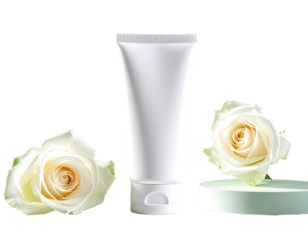 White tube flanked by white roses