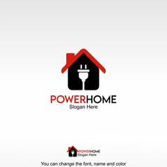 Power Home Logo Template Design Vector. A house combined with an electric plug symbolizing home energy solutions, electrical services, and smart home technology.