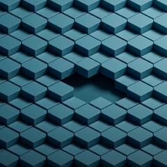 Repeating pattern of uniform geometric shapes arranged in precise rows and columns, featuring a single, prominent empty gap or blank space, placeholder, background, design