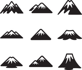 set of mountain silhouettes in various shapes
