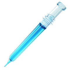 Transparent Syringe Filled With Blue Liquid Isolated On Transparent Background