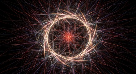 Swirling lines of light define hyperdimensional geometry, representing spacetime curvature and theoretical physics modeling, dimension, quantum, digital