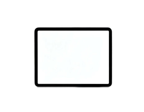 Sleek tablet device with a blank white screen on black