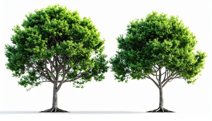 Obraz premium Two Lush Green Trees Isolated on White Background, Nature Concept