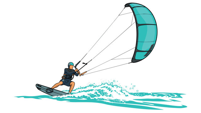 Dynamic kitesurfing action in clear waters