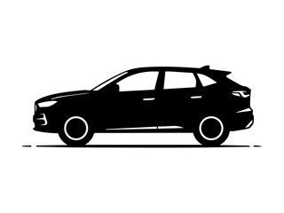 Obraz premium Black and white vector illustration of Crossover car , side view