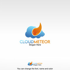 Cloud Meteor Logo Template Design Vector. A cloud with a meteor or flame element symbolizing cloud computing, fast data processing, and high-speed technology.