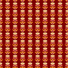 Fashionable floral symmetrical pattern, botanical decorative ornament, simple stylized fantasy mosaic flowers on dark wine red, burgundy background