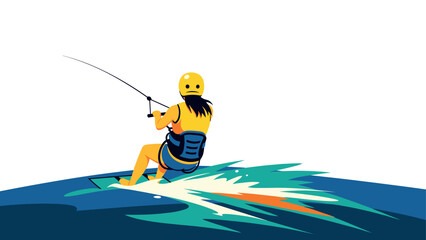 Colorful minimalist wakeboarding scene with character in motion