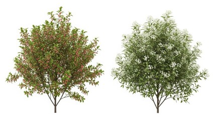 Obraz premium 3D Render of Two Realistic Trees - Summer and Autumn Season, White Background