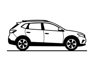Obraz premium Black and white vector illustration of Crossover car , side view