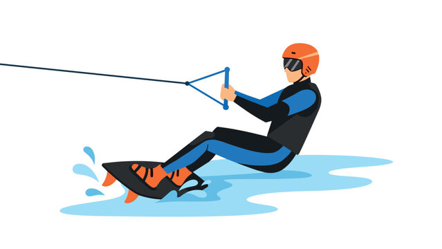 Water sport adventure: man kneeboarding with safety gear in action