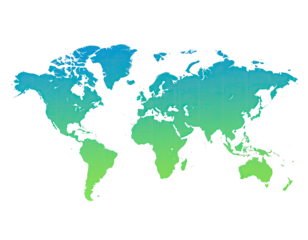 Gradient world map with continents on black