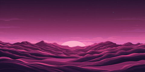 Beautiful mountain landscape featuring a misty sunrise and sunset over blue valley hills with clouds on the horizon at dawn