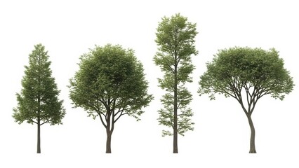 Obraz premium Set of 3D Trees Isolated on White Background - Nature, Forest, Ecology