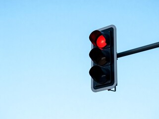 Traffic light with red signal against sky