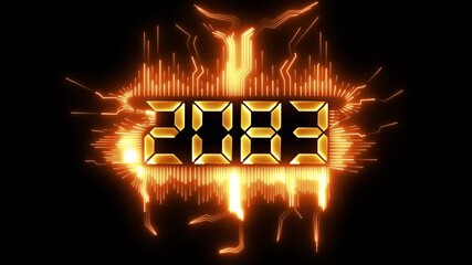 Greeting card 2083 blue technology and digital theme, and new year, festive atmosphere, number text.